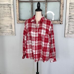 Style & Co Womens Shirt Button Down Long Sleeve Checkered Red Size 0X NWT